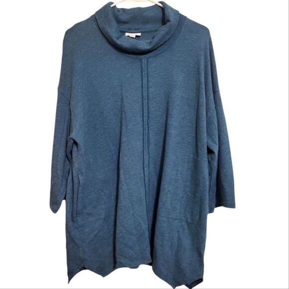 J. Jill Pure Jill Blue Wide Sleeve Sharkbite Hem Sweater Cowlneck Oversized, S - Picture 1 of 8